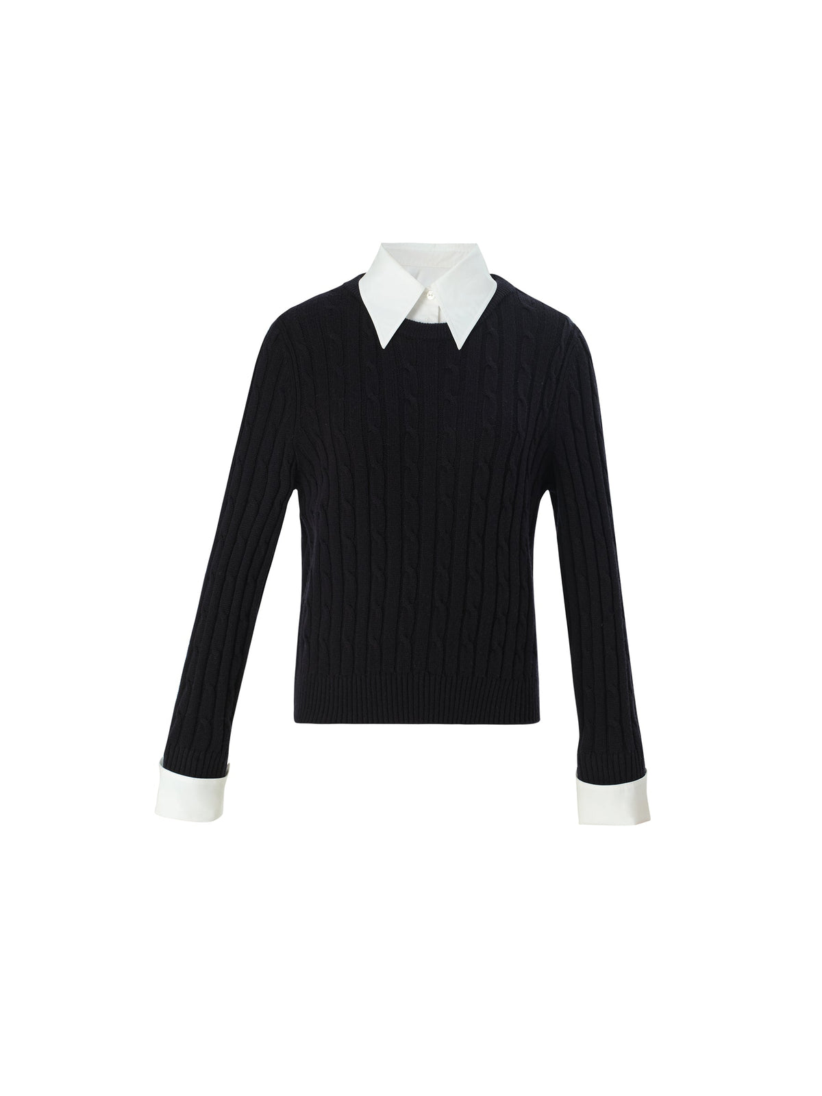 Wool Blend Cable Knit Women Sweater With Detachable Collar And Cuffs