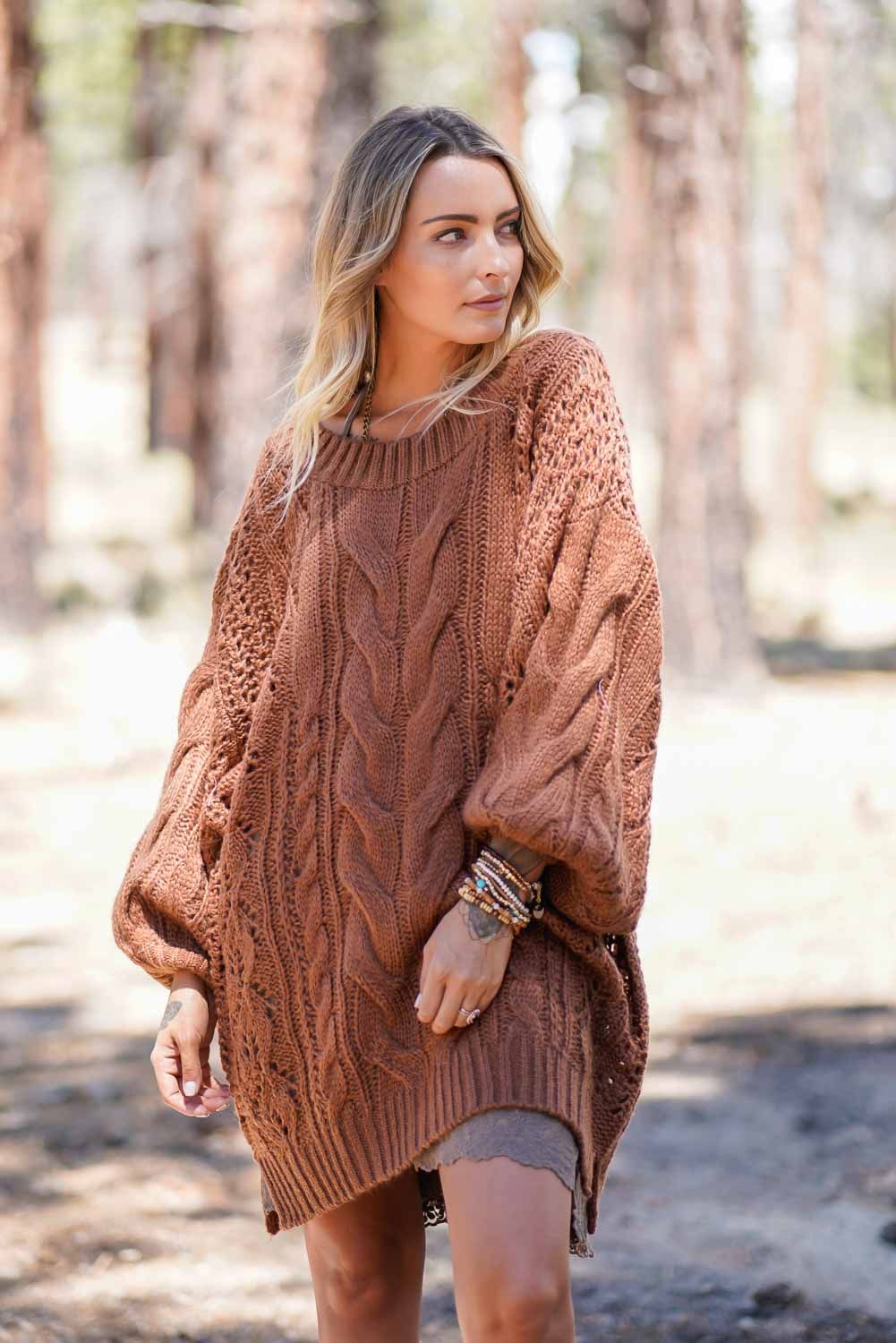 Golden Hour Bubble Sleeve Sweater Dress - Mocha - Pre Order