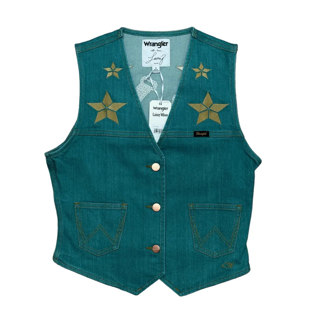 Wrangler Lainey Wilson Denim Vest- Turquoise