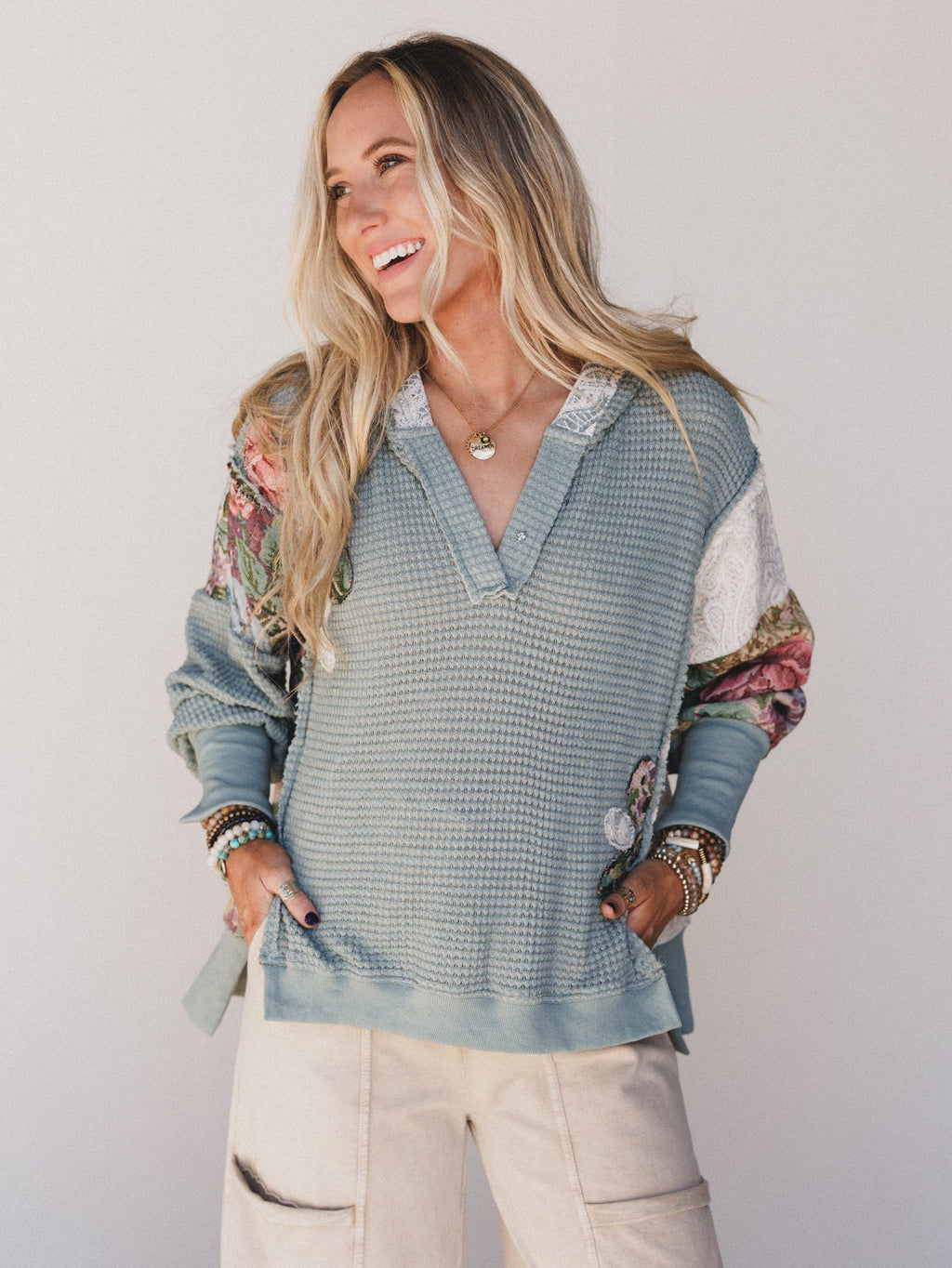 Seaside Roses Sweater - Seafoam - Pre Order