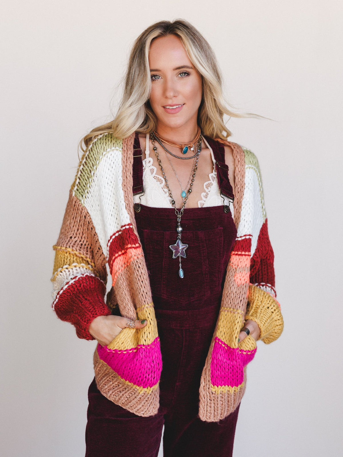 Down By The Bay Striped Cardigan - Brick