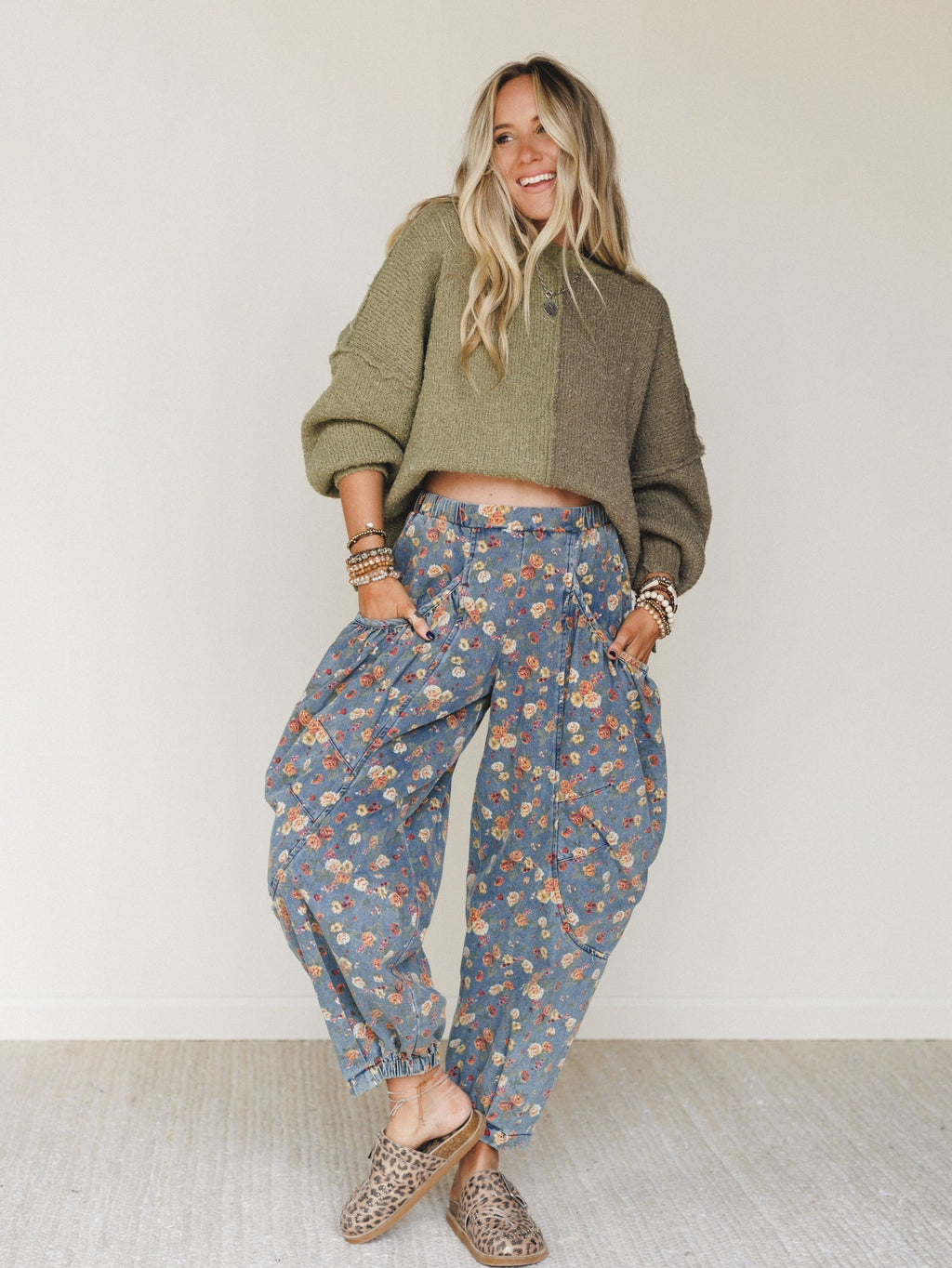 Folk Tale Color Block Sweater - Olive