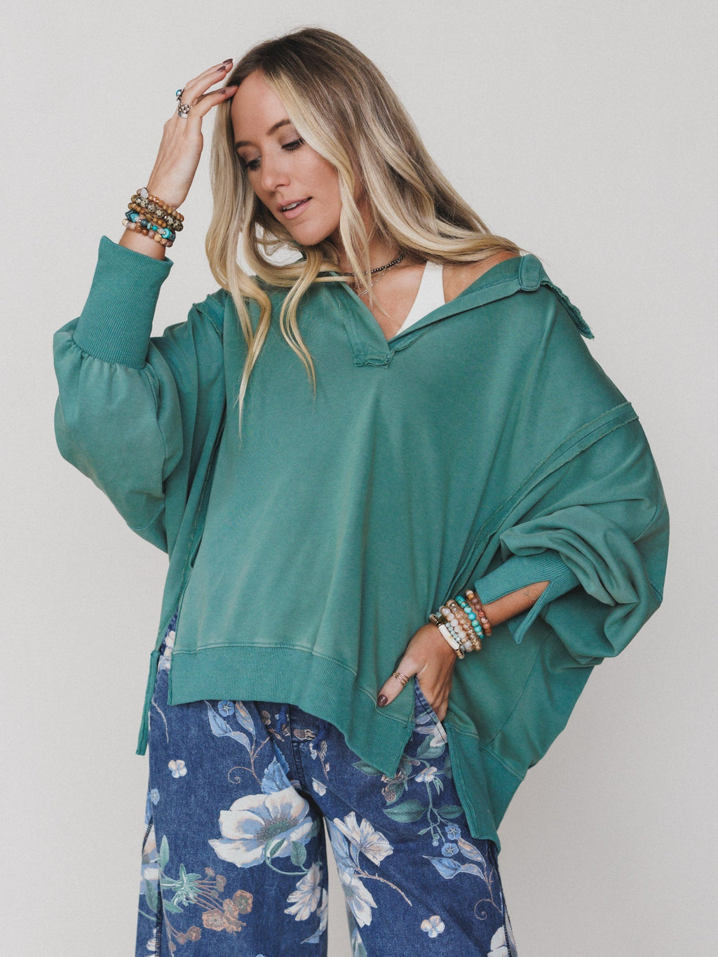 Candace Oversized Collar Sweatshirt  - Green - Pre Order