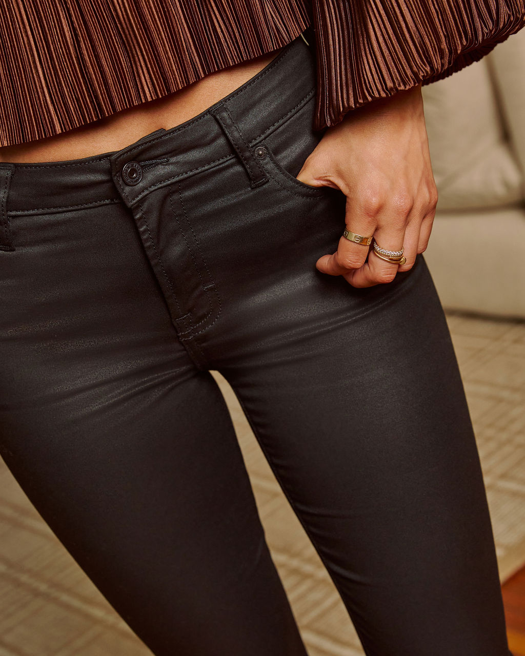 Vessa Super Stretch Mid Rise Bootcut Coated Jeans
