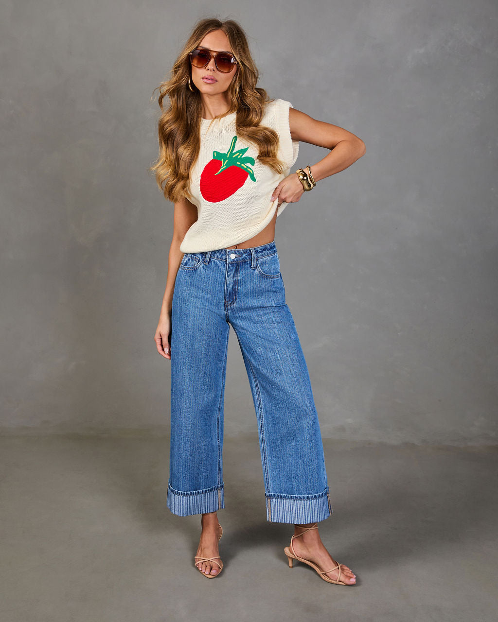 Ladena High Rise Wide Leg Cuffed Jeans