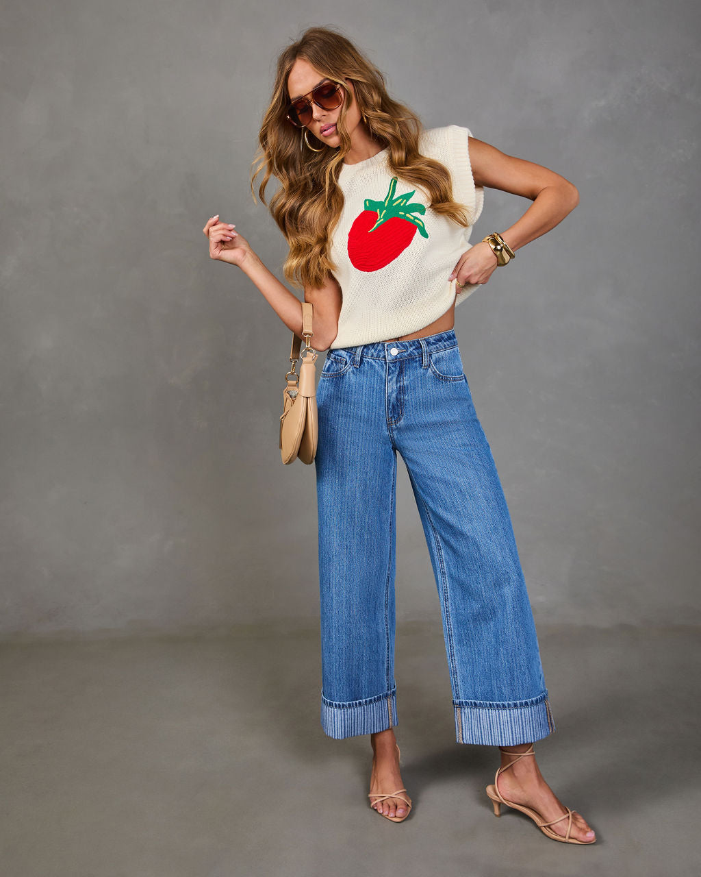 Ladena High Rise Wide Leg Cuffed Jeans