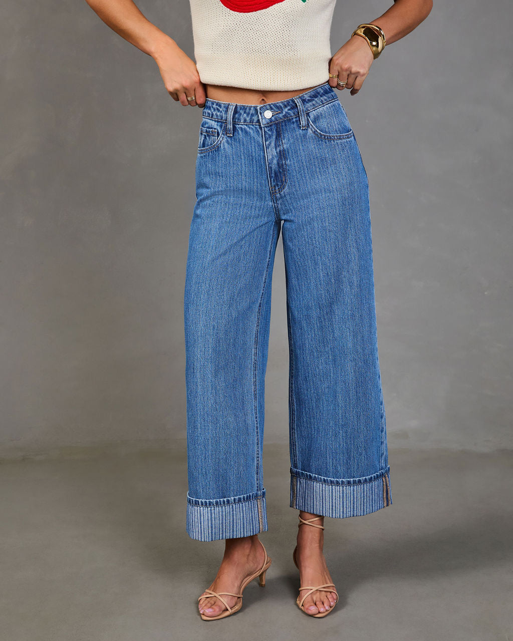 Ladena High Rise Wide Leg Cuffed Jeans