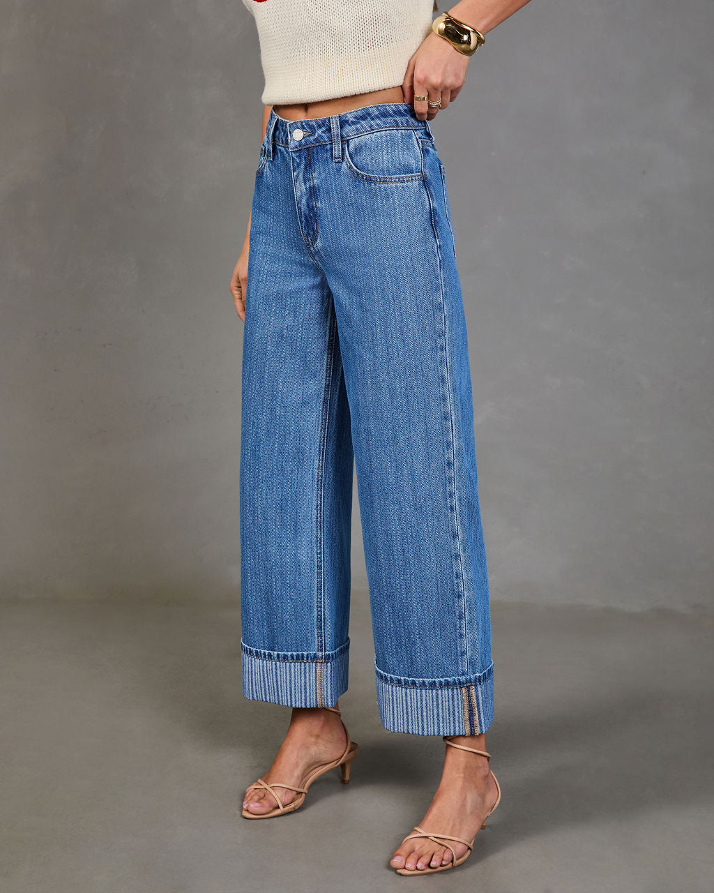 Ladena High Rise Wide Leg Cuffed Jeans