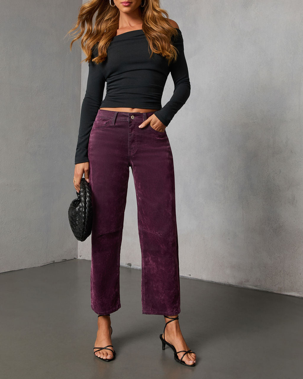 Namie Stretch Velvet Barrel Leg Jeans
