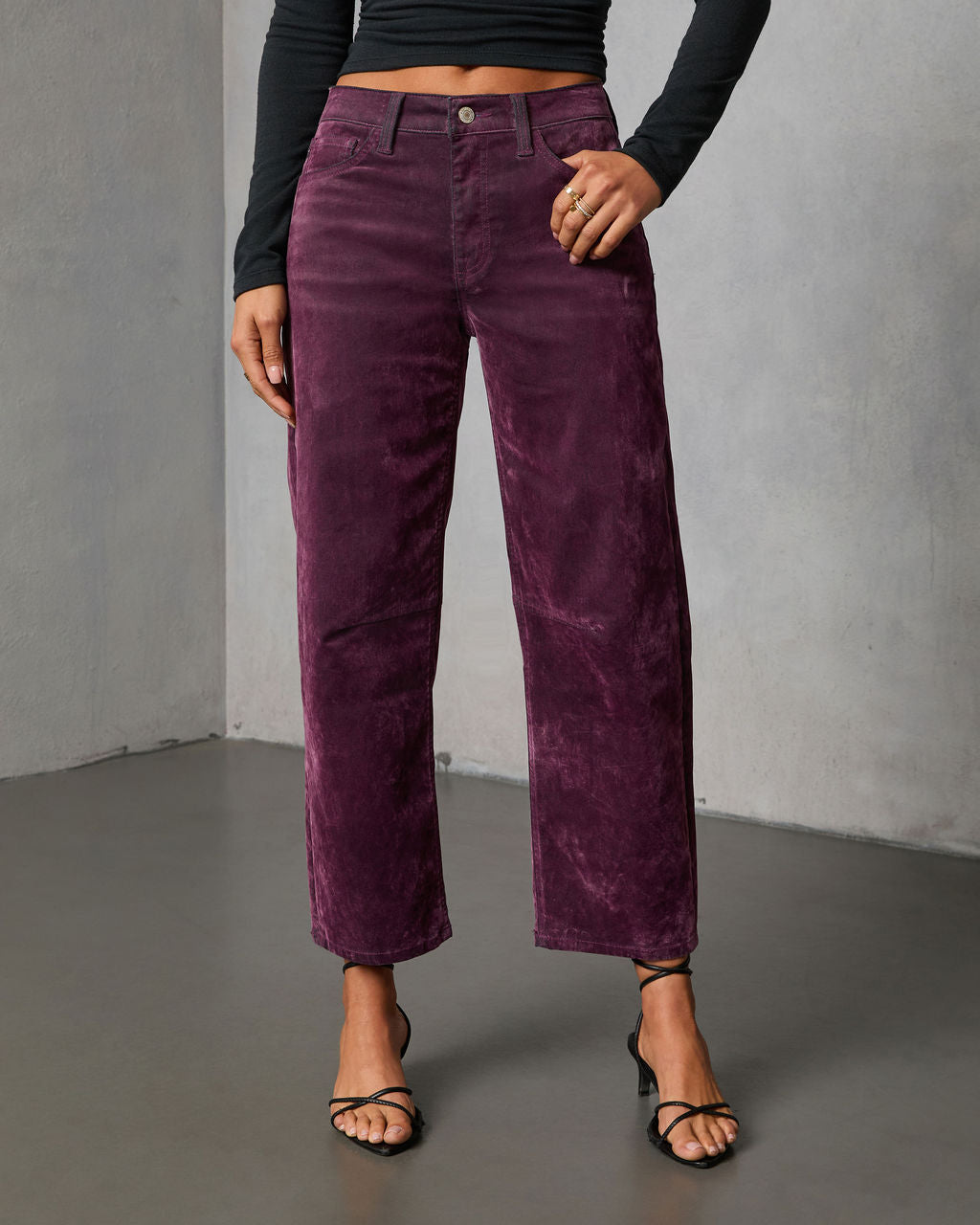 Namie Stretch Velvet Barrel Leg Jeans