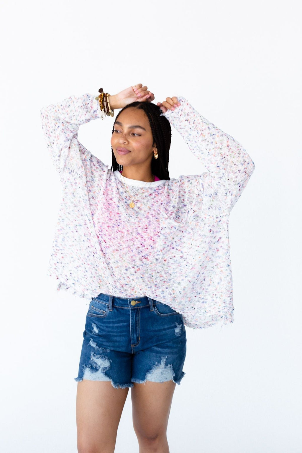 Speckled Beauty Pullover Sweater - White - Pre Order