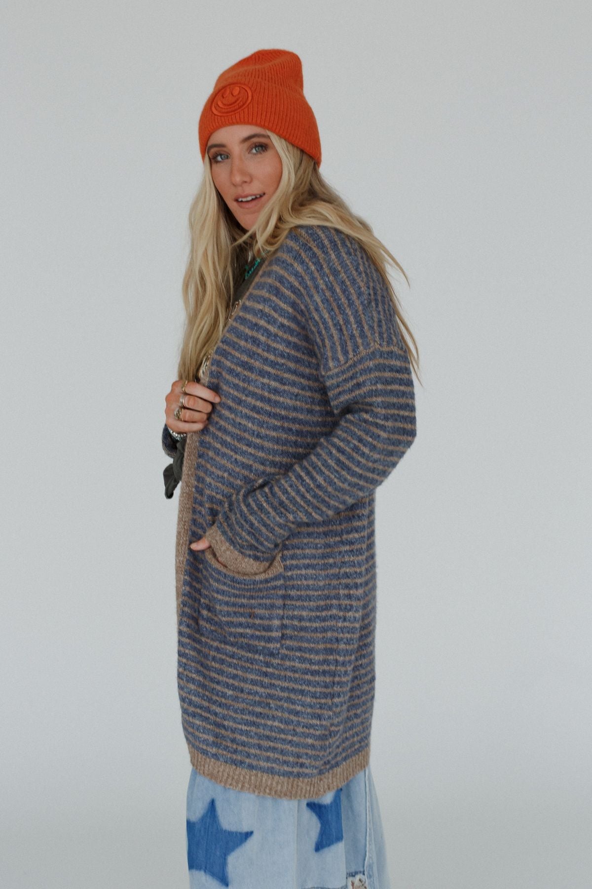 Wherever I Go Striped Knit Cardigan - Charcoal - Pre Order