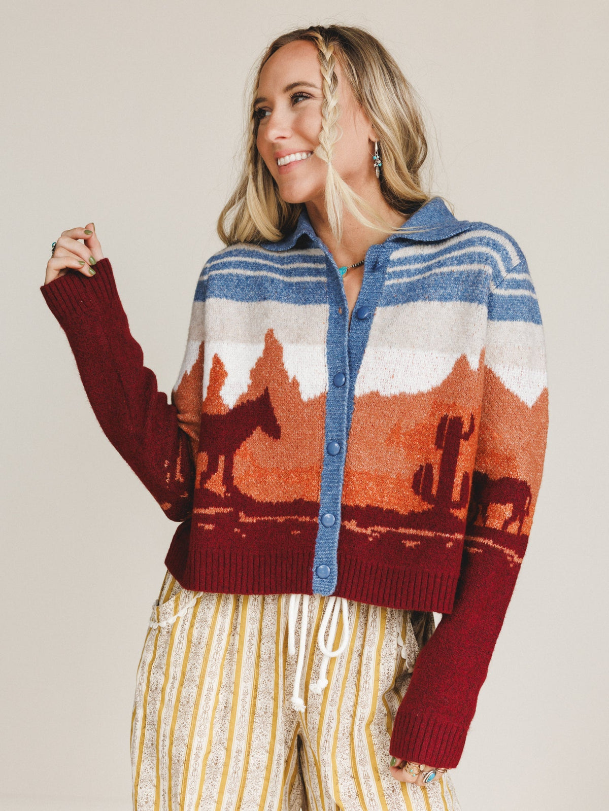 Sierra Sunset Sweater Cardigan - Blue