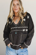 Chai Embroidered Knit Sweater - Charcoal - Pre Order