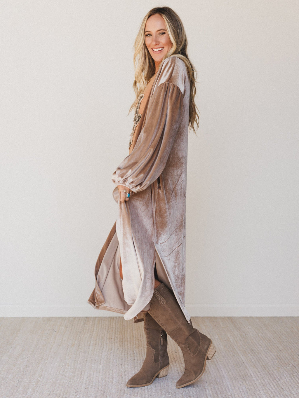 The Nest Sydney Velvet Duster Cardigan - Coco