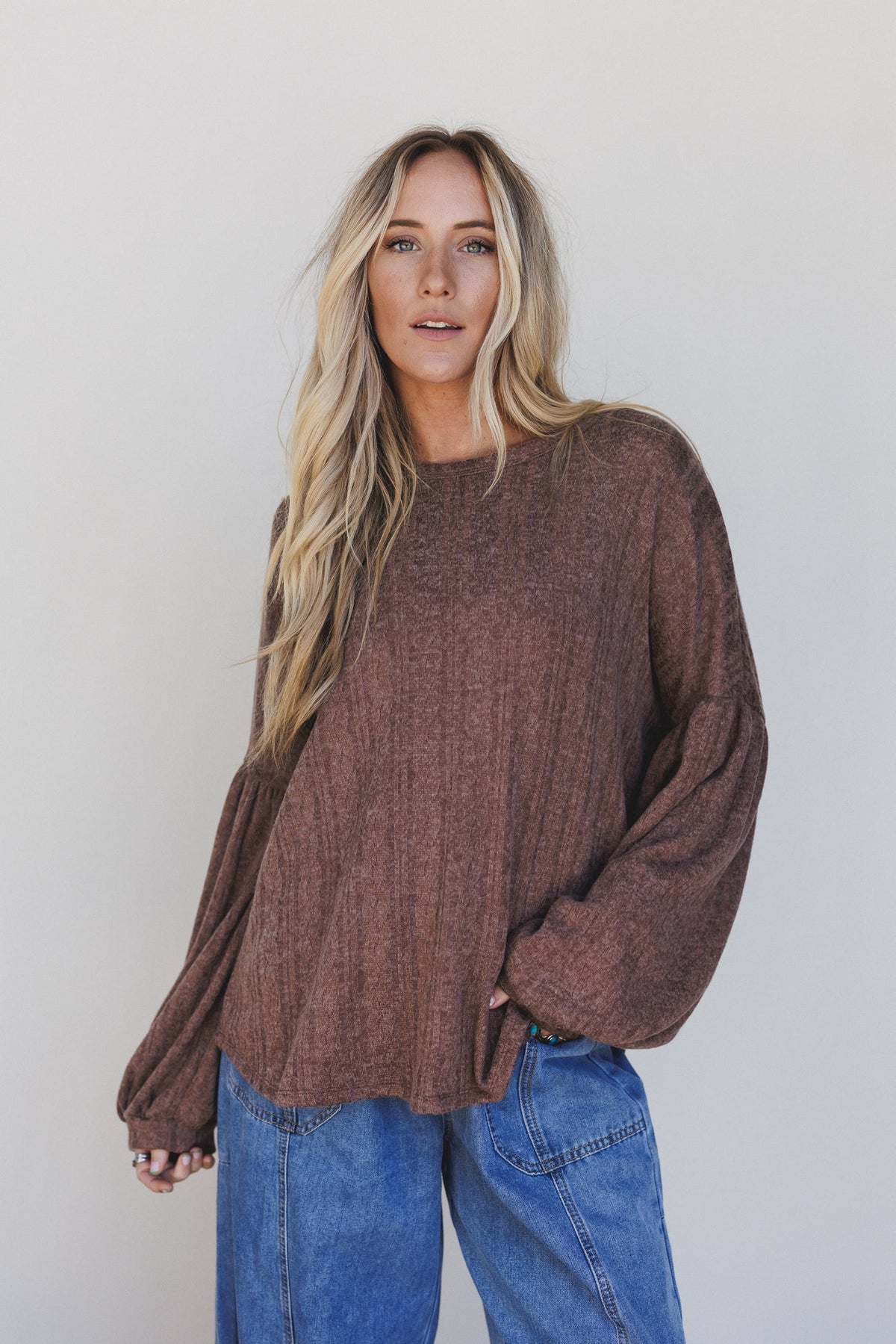 The Nest Sweet Heart Balloon Sleeve Knit Sweater - Choco