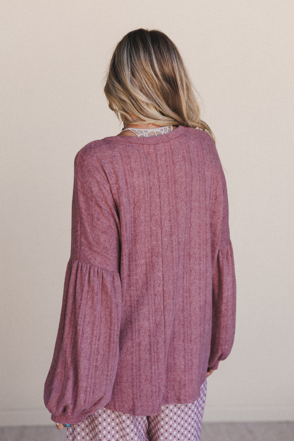 The Nest Sweet Heart Balloon Sleeve Knit Sweater - Mulberry