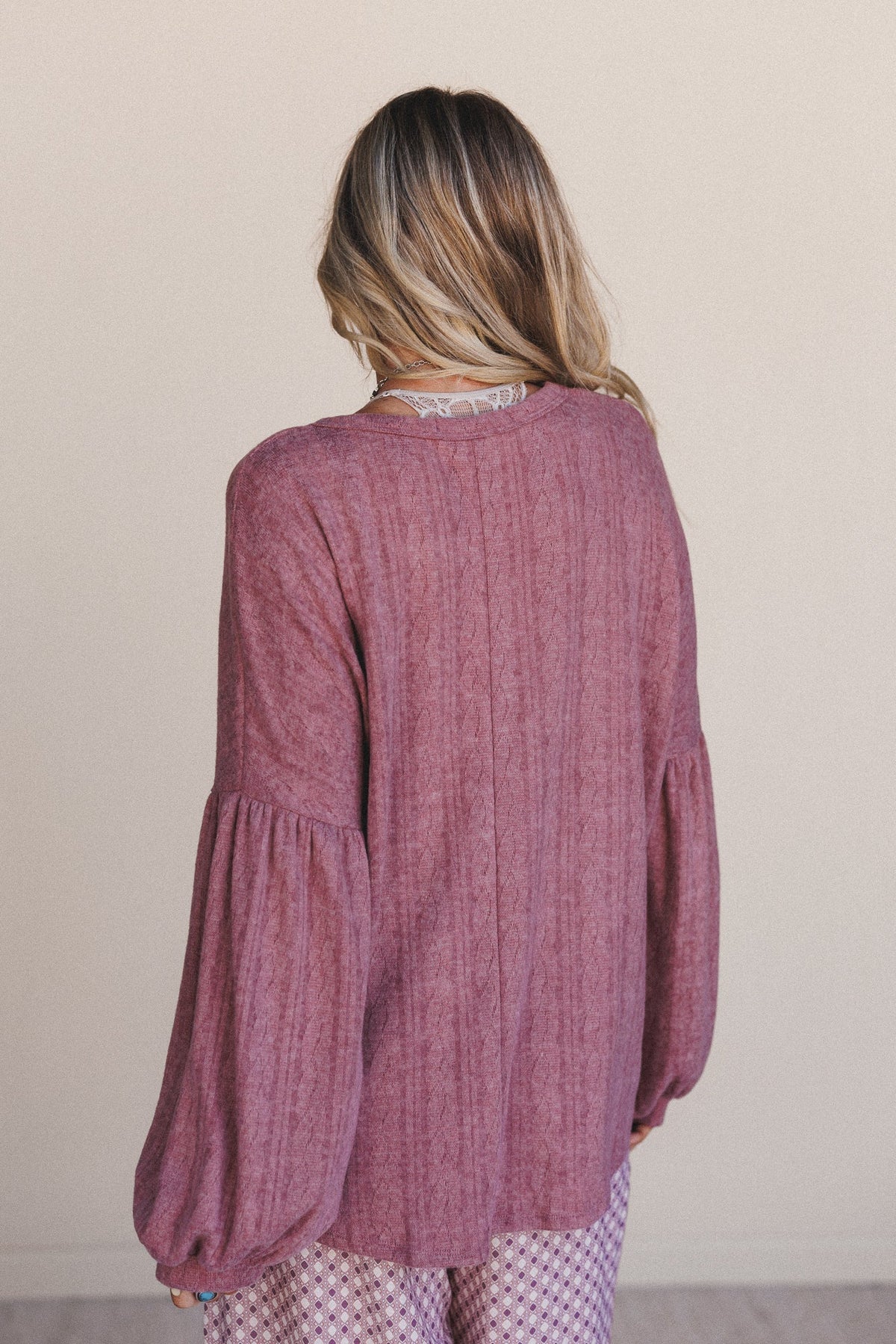 The Nest Sweet Heart Balloon Sleeve Knit Sweater - Mulberry
