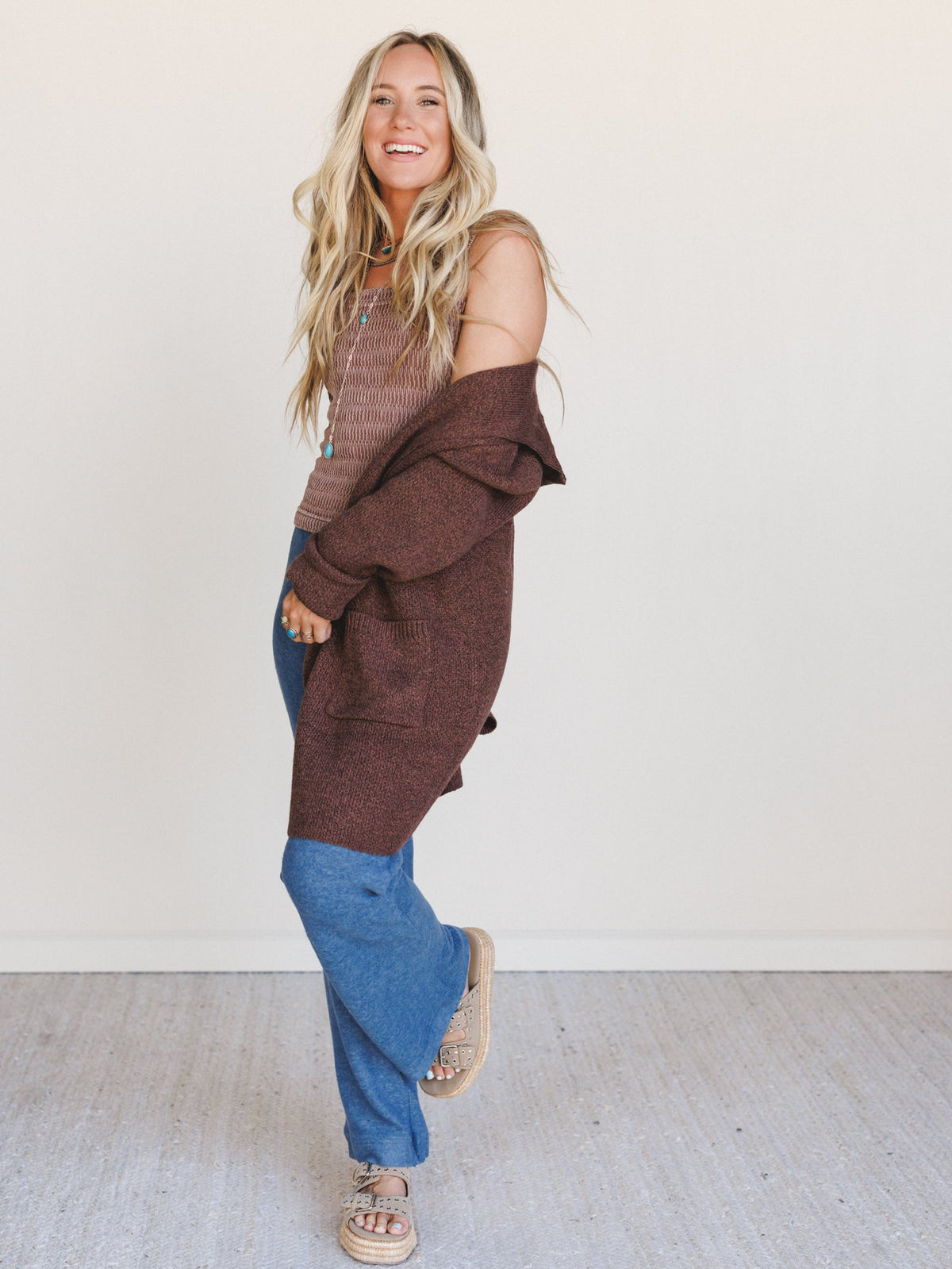 Autumn Eve Hooded Cardigan - Brown