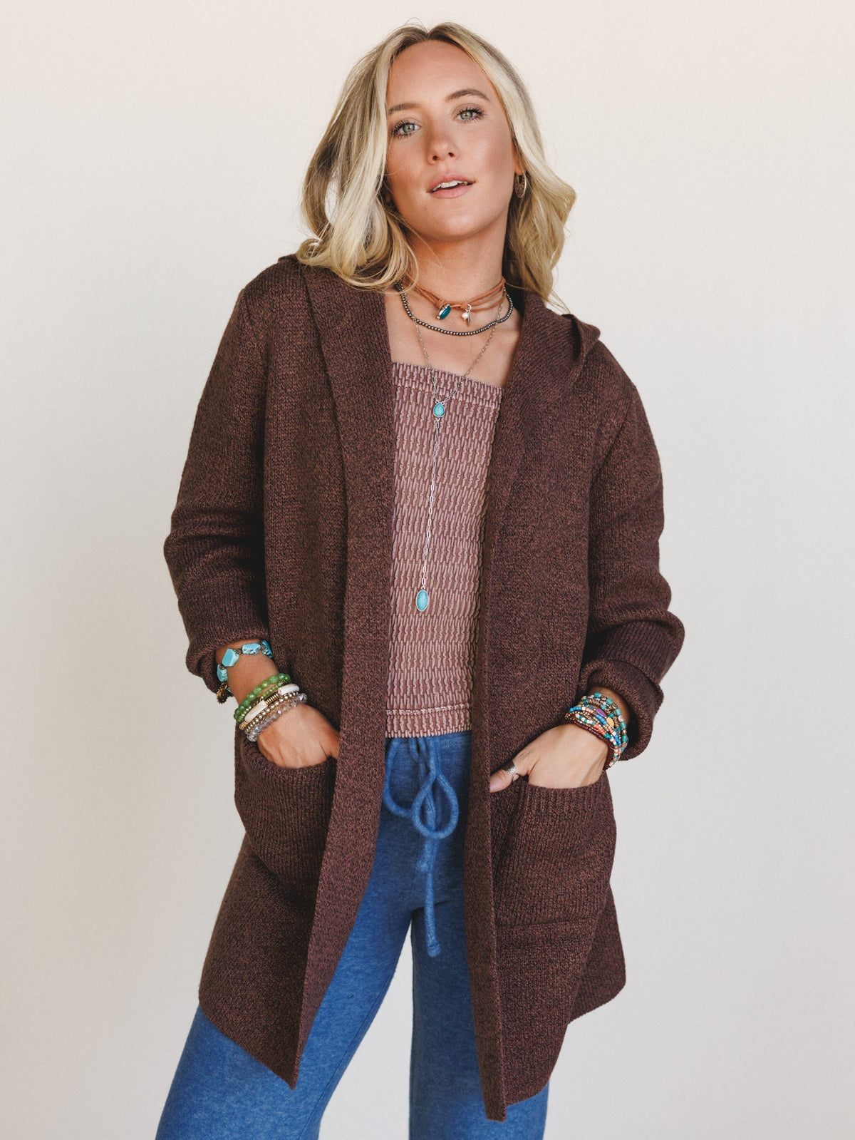 Autumn Eve Hooded Cardigan - Brown