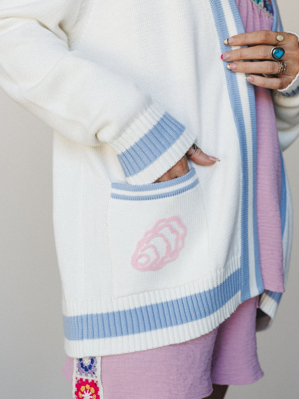 Pocket Full Of Shells Cardigan - Blue Foam