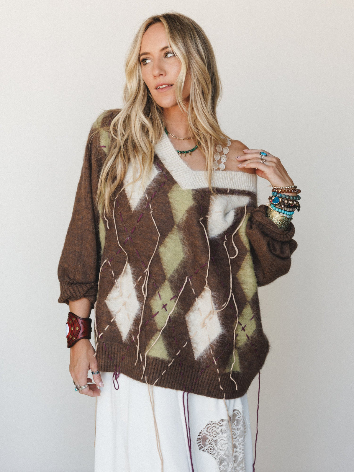 Calico String Sweater - Mocha