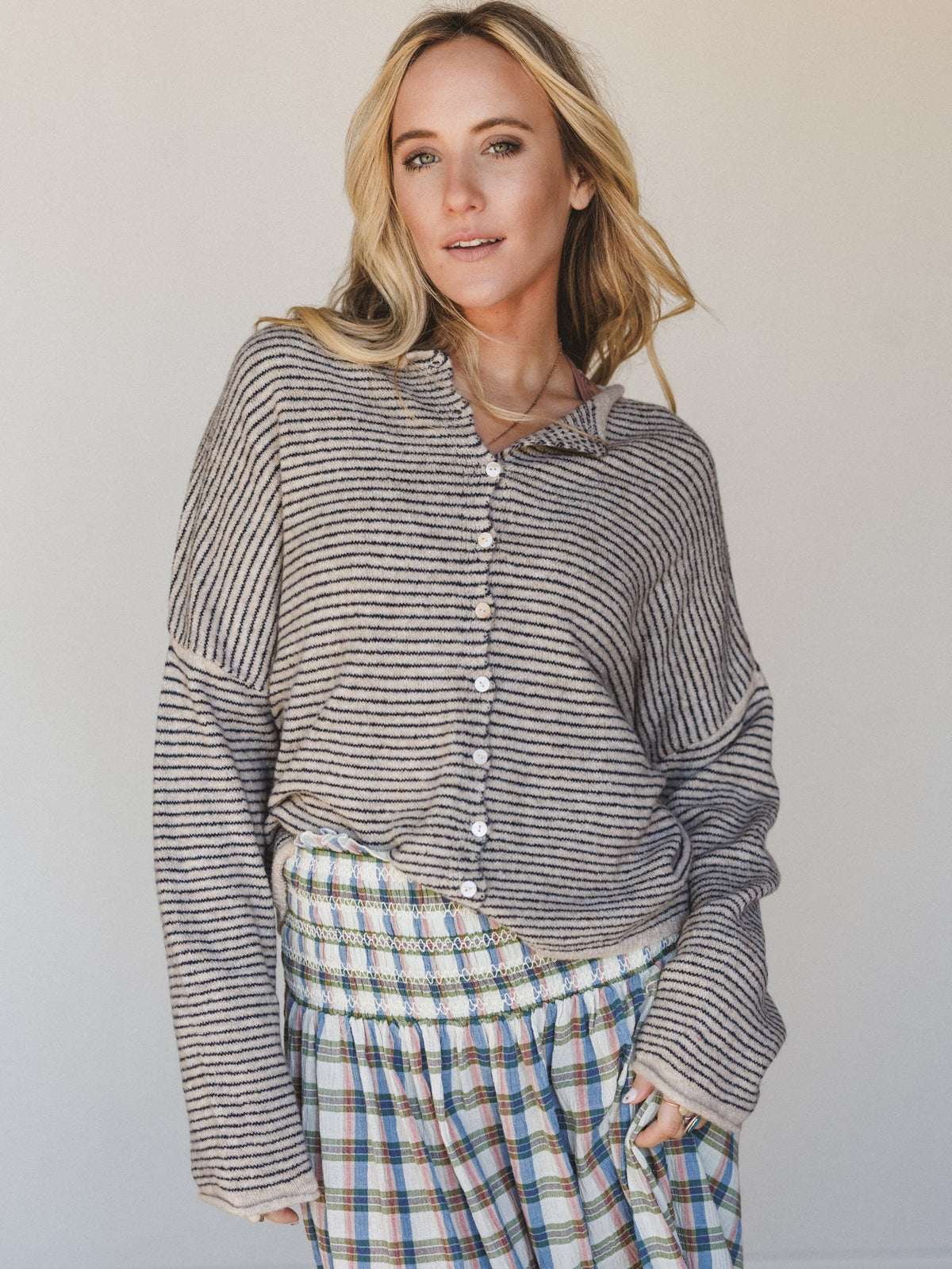 Amara Button Down Cardigan - Natural - Pre Order