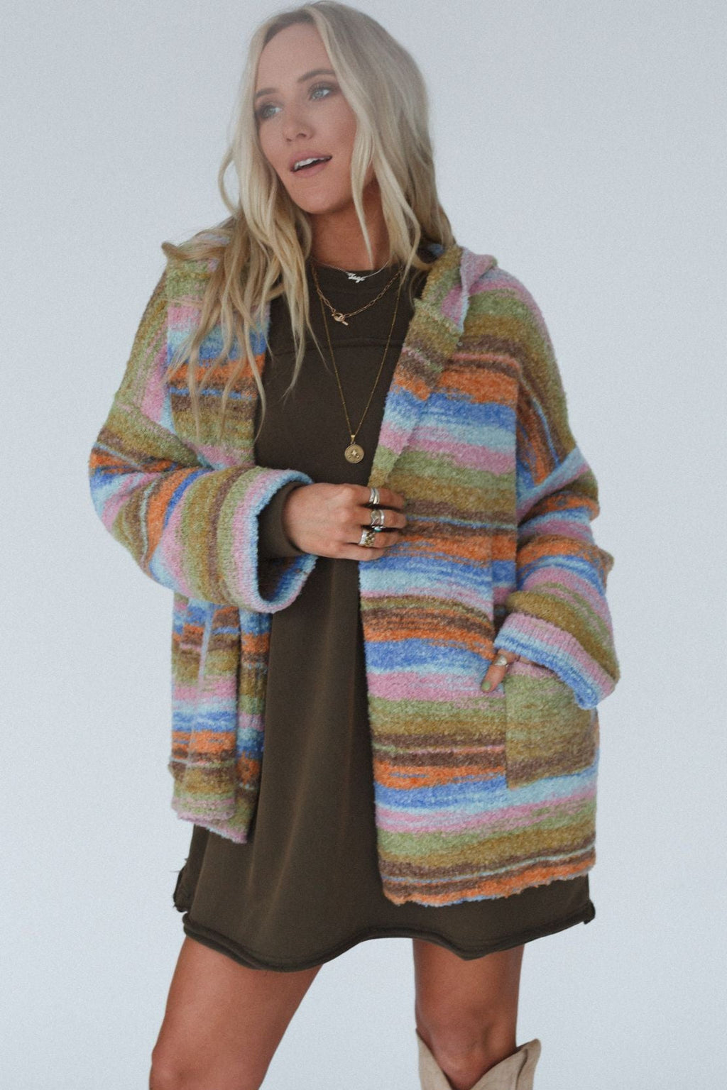 Shanae Striped Hoodie Cardigan - Blue Multi