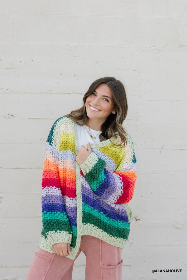 Wrapped up in Color Knit Cardigan - Green Multi - Pre Order