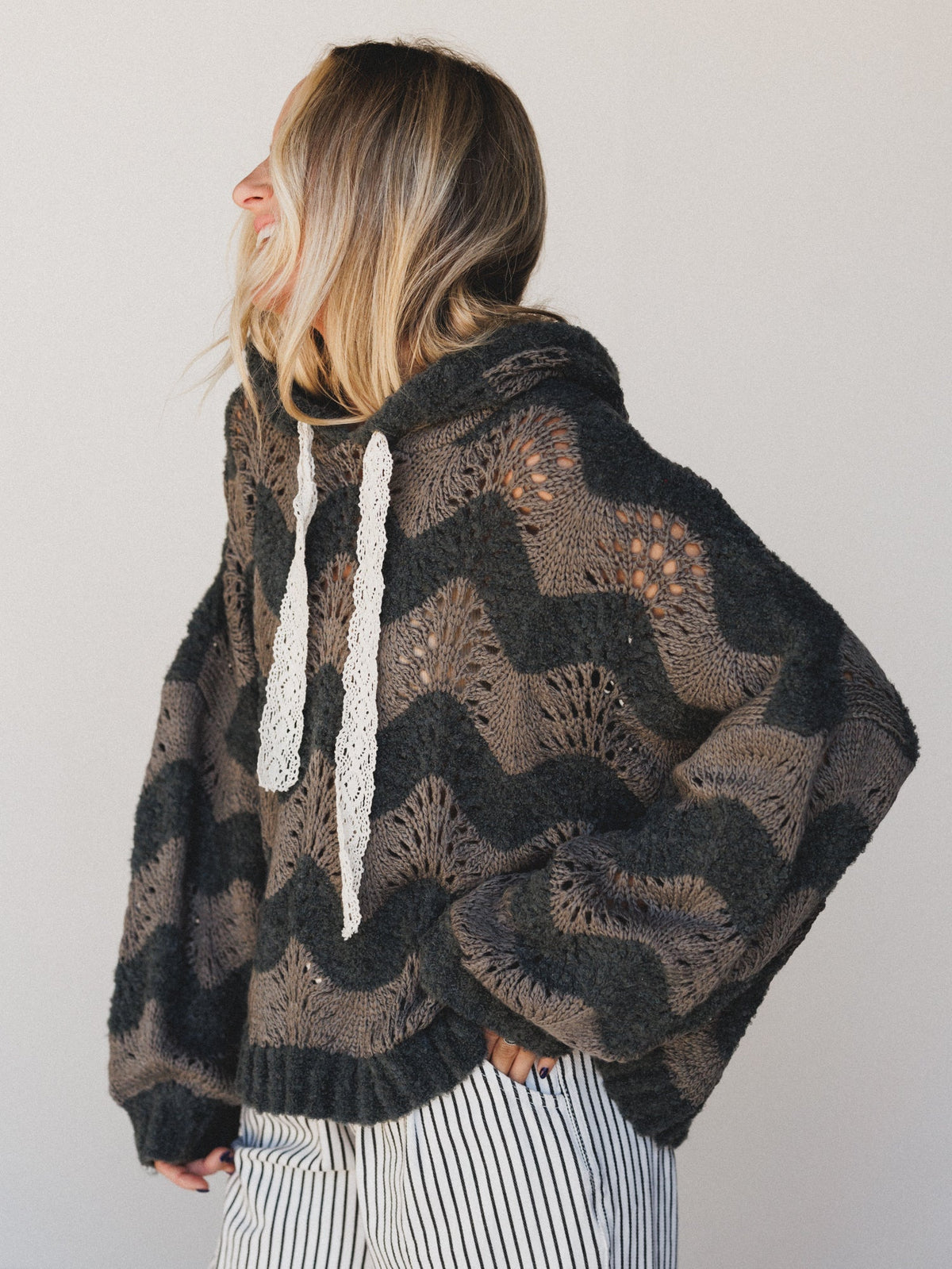 Wavy Knit Hoodie - Charcoal