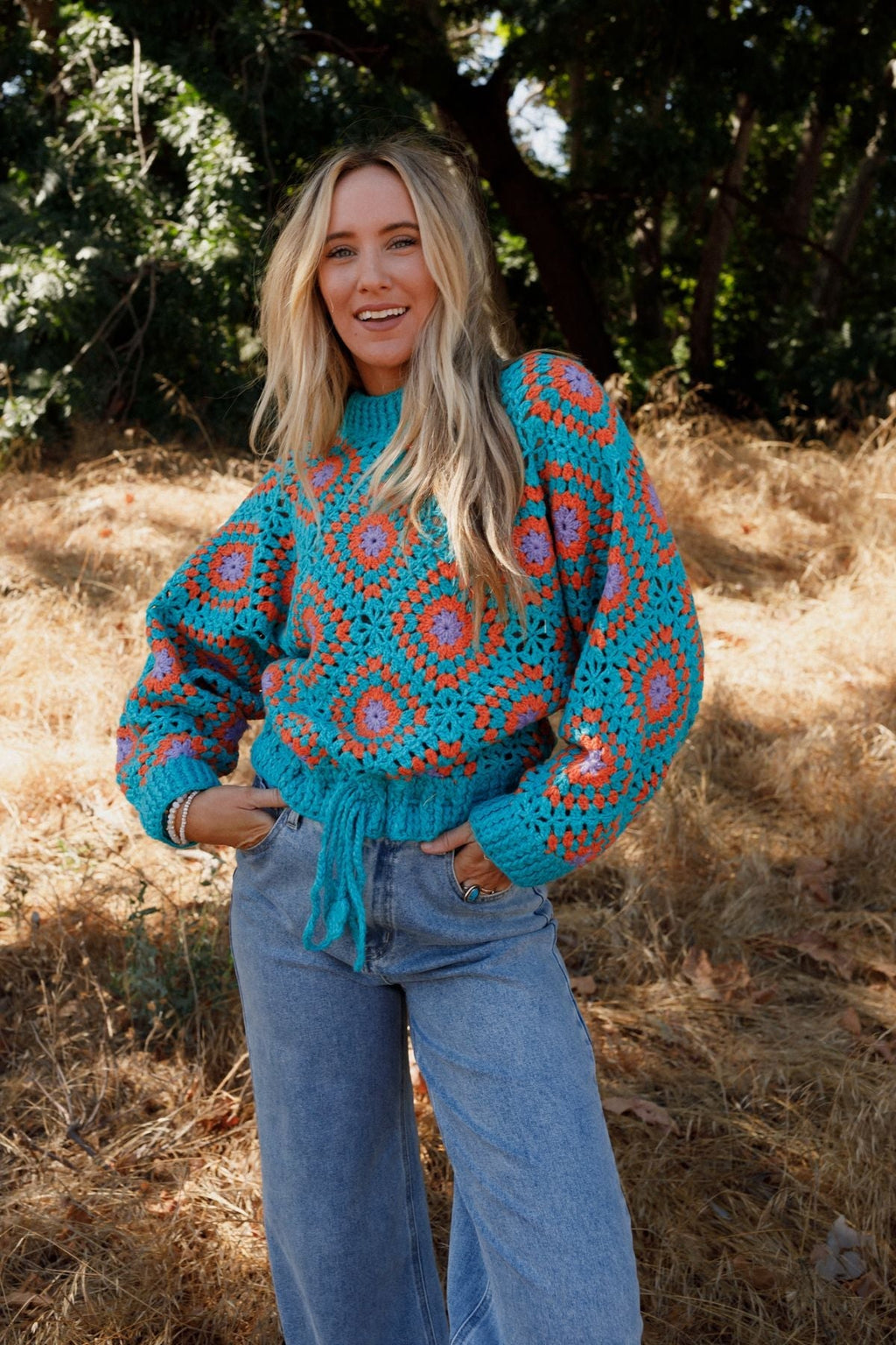 Made For Each Other Crochet Sweater - Teal Multi - Pre Order