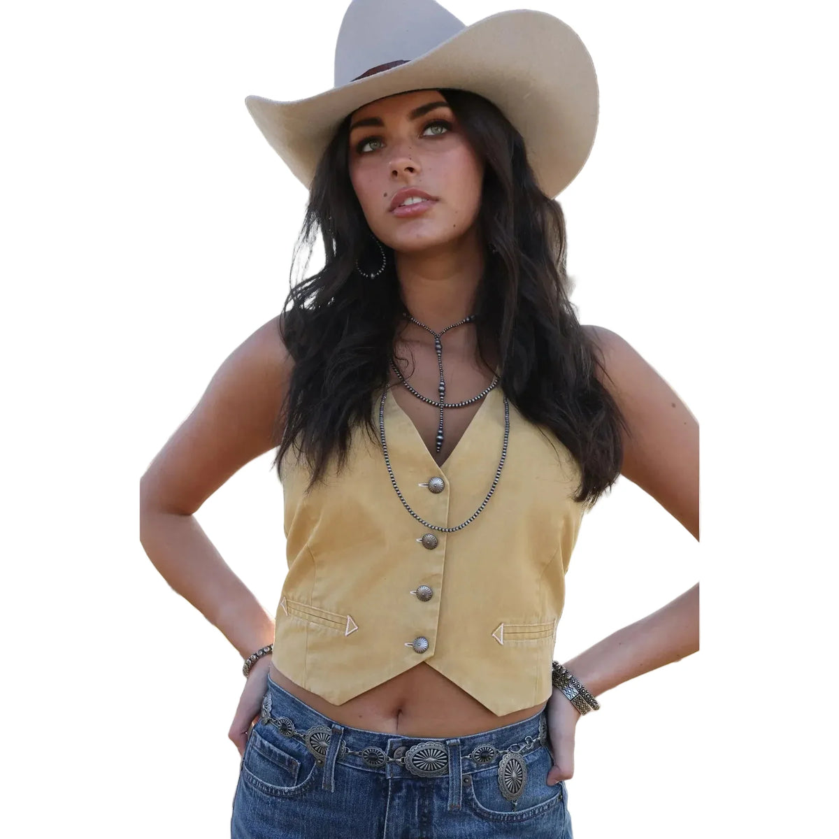 Cruel Women's Denim Vest - Gold