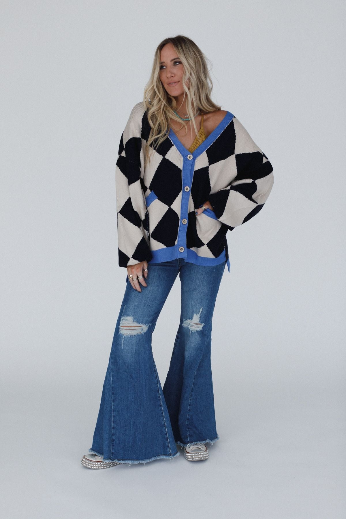 Ayla Argyle Cardigan - Navy - Pre Order