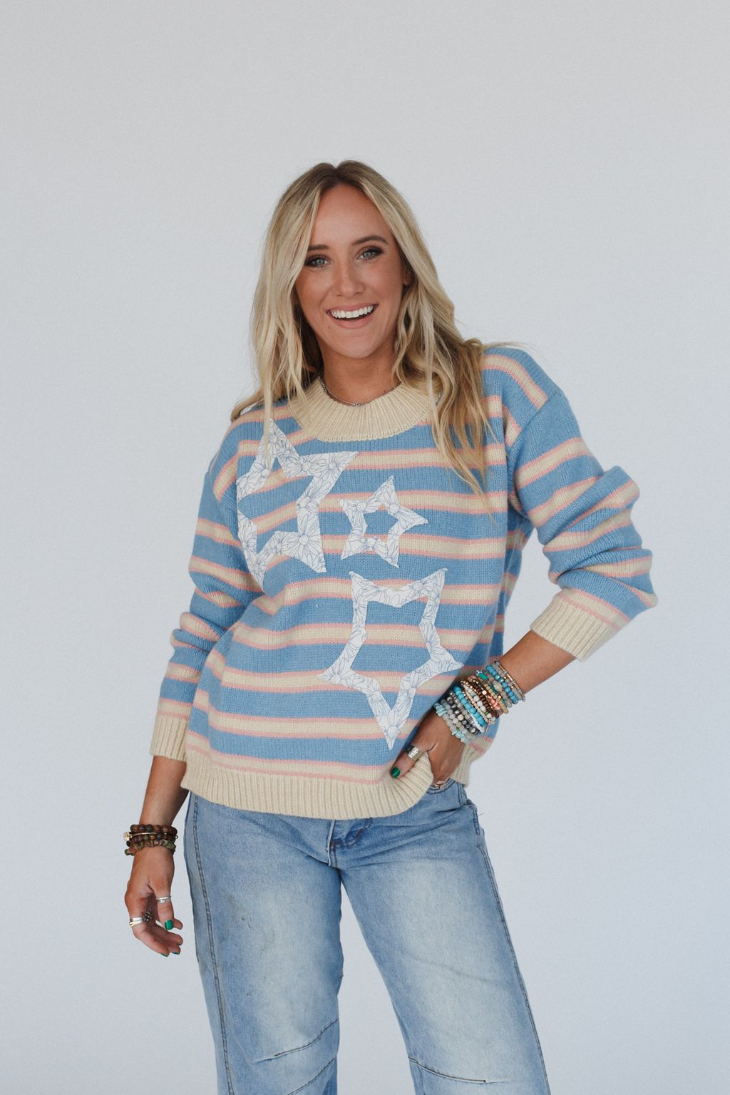 Cosmic Love Star Patch Sweater - Blue - Pre Order