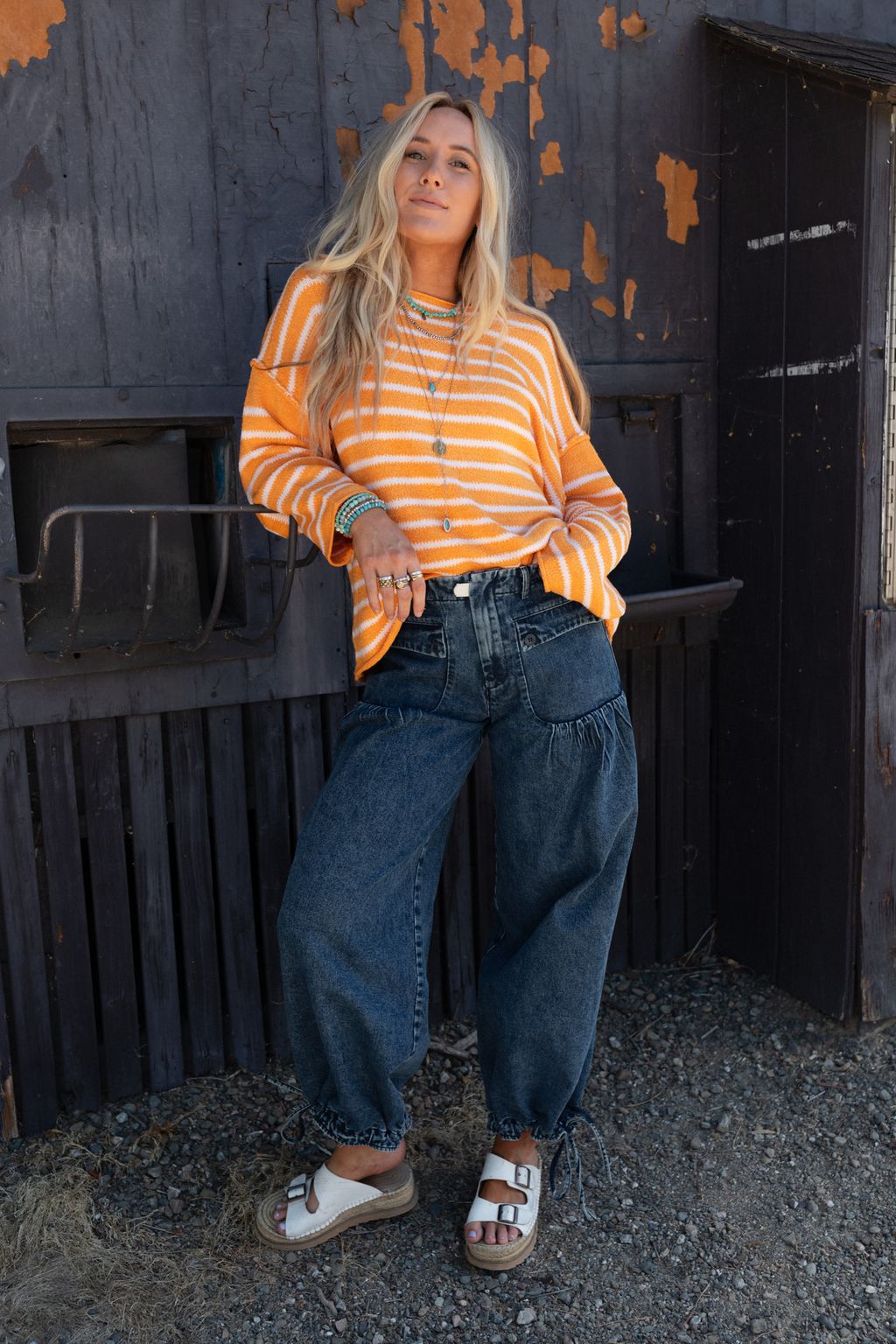 All My Stripes Oversized Sweater - Apricot