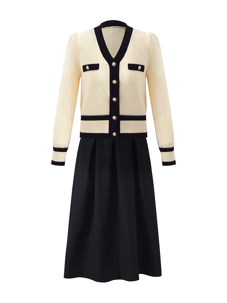 Classic Jacquard Cardigan And Skirt Two-Piece Set
