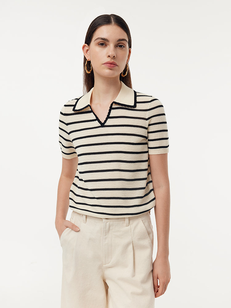 Tencel Blend Stripe Women Knit Top