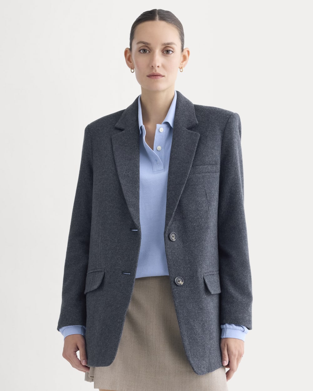 The Oversized Blazer in Wool | Navy Herringbone