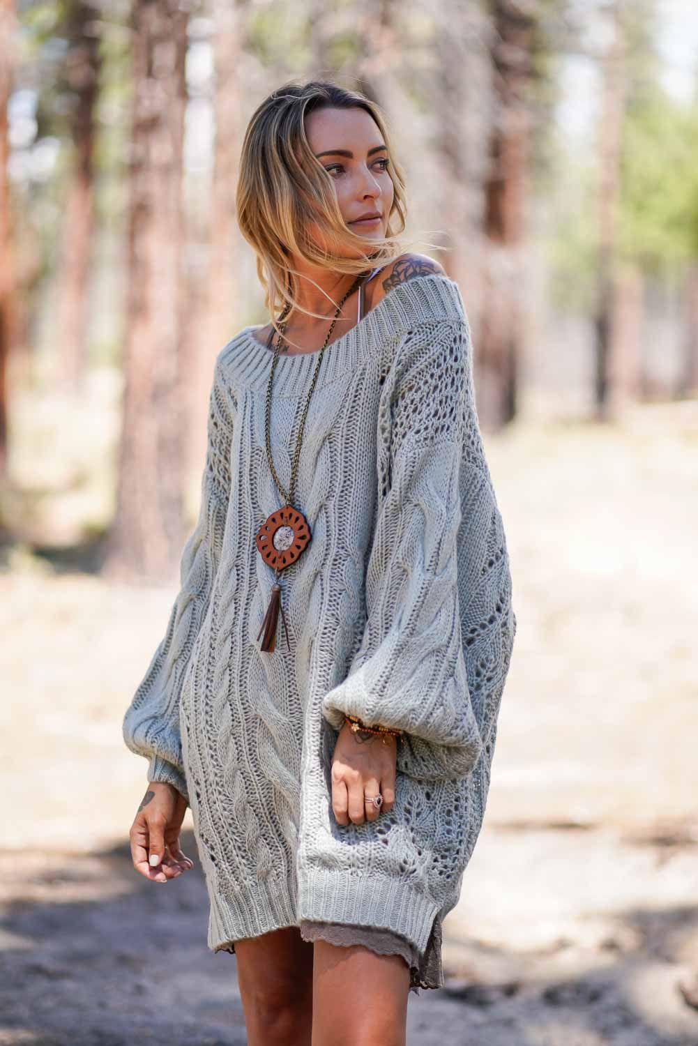 Golden Hour Bubble Sleeve Sweater Dress - Sage - Pre Order