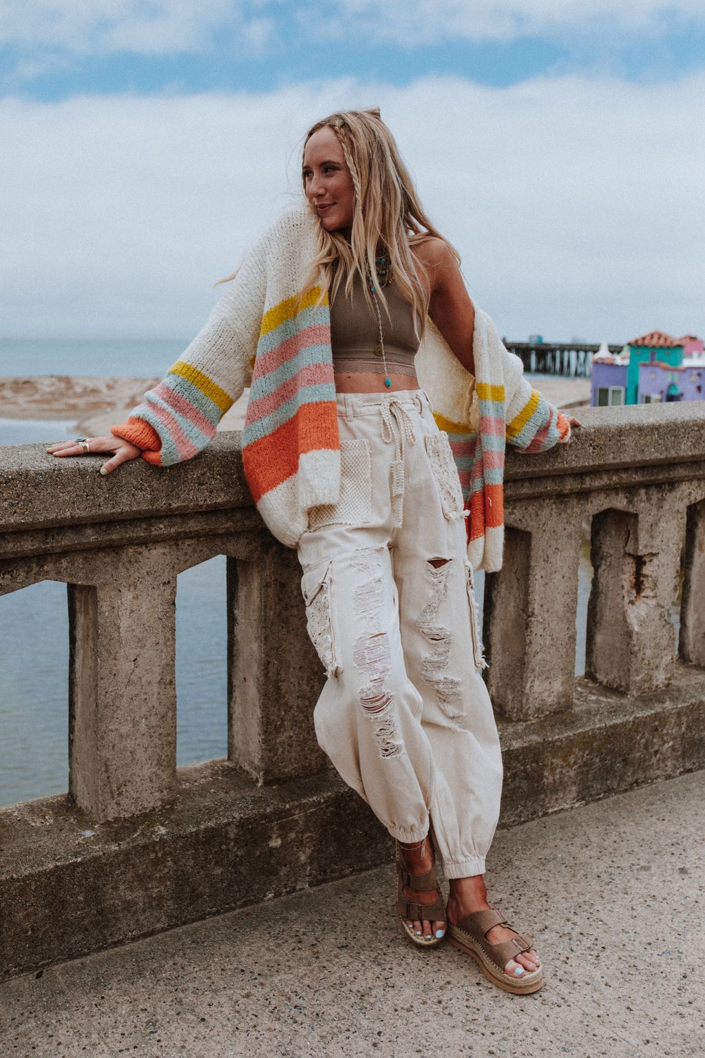 Retro Babe Striped Cardigan - Cream - Pre Order