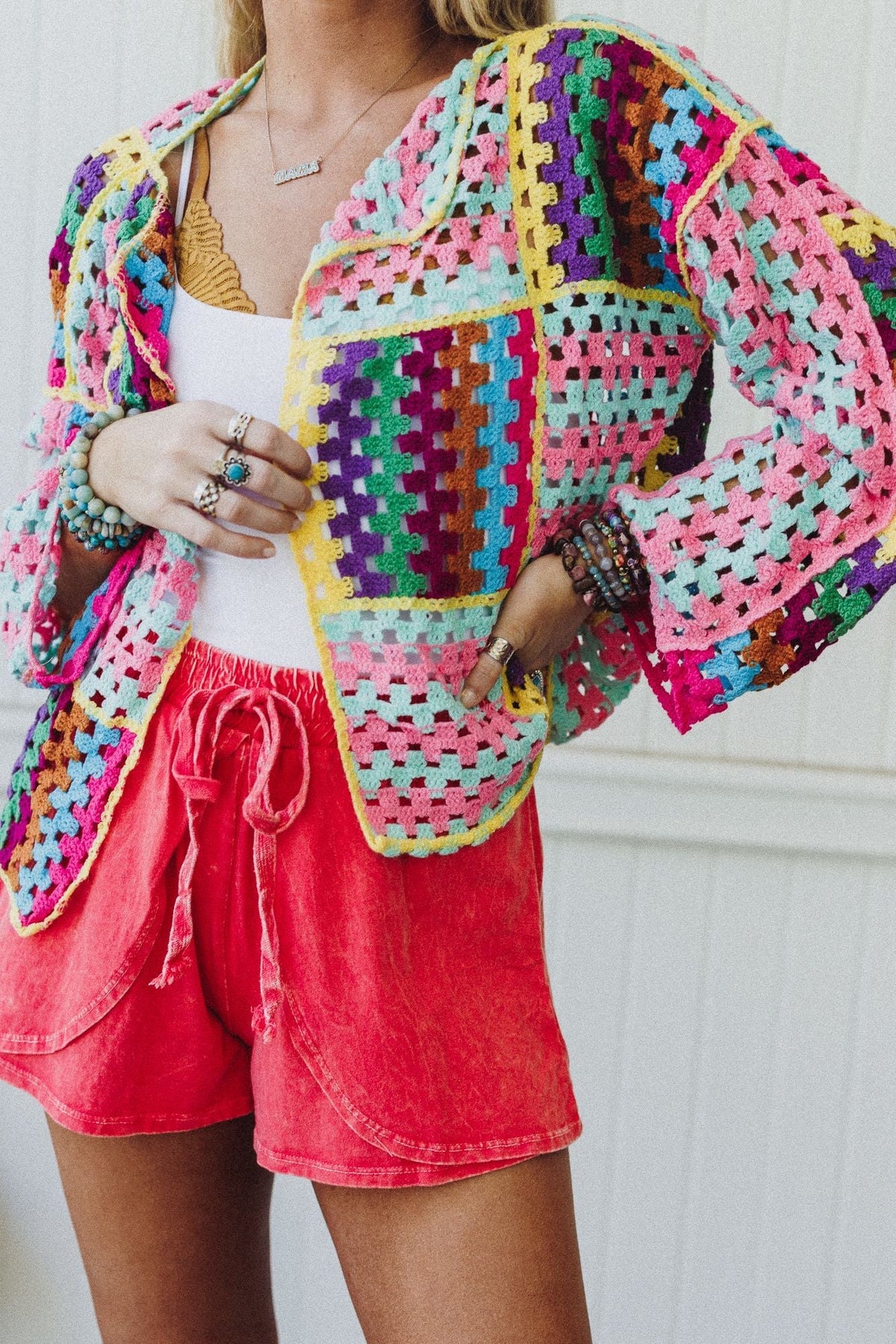 Colorwaves Crochet Cardigan - Pink
