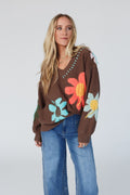 Good Mood Flower Print Sweater - Chocolate - Pre Order
