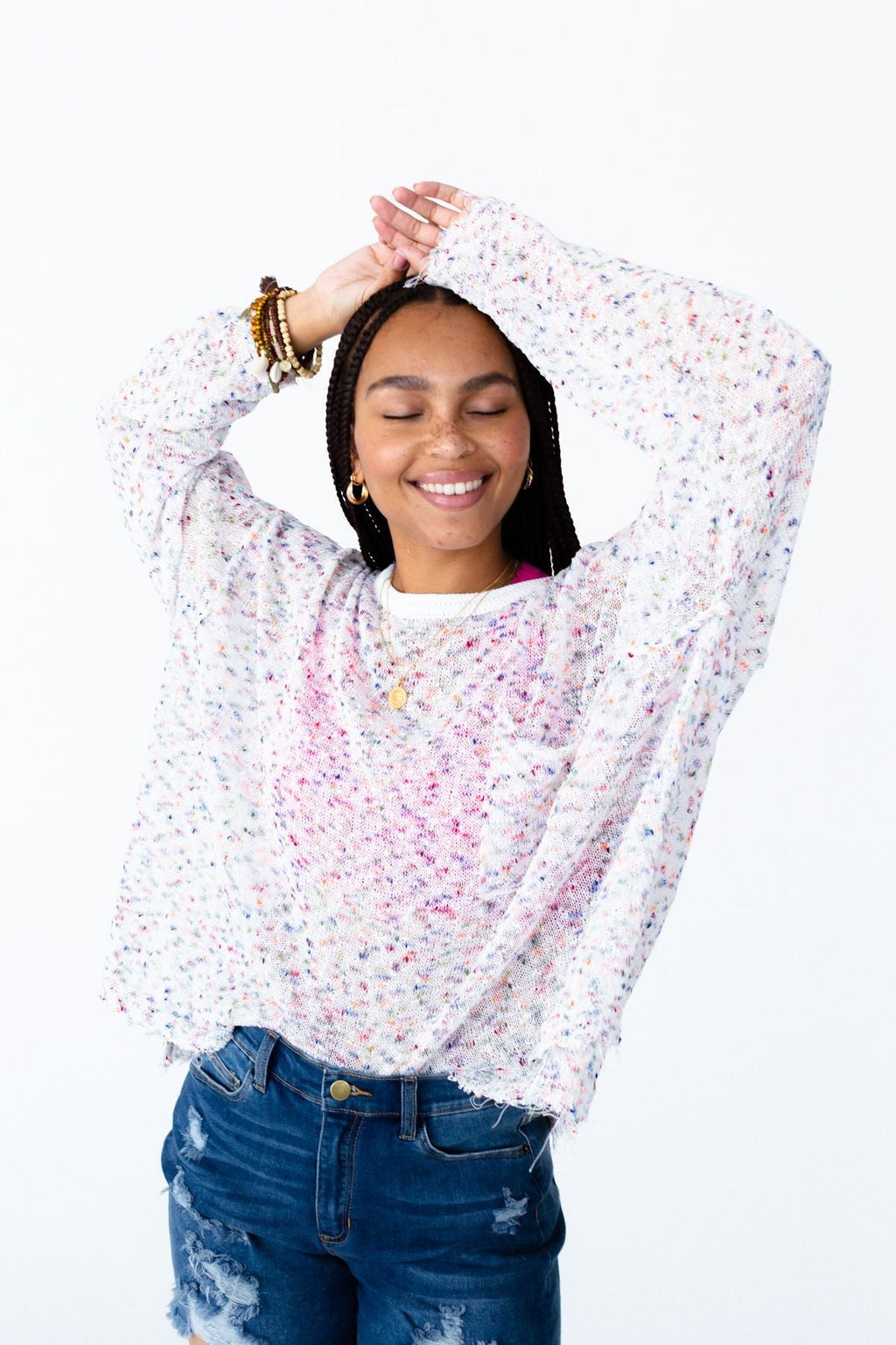 Speckled Beauty Pullover Sweater - White