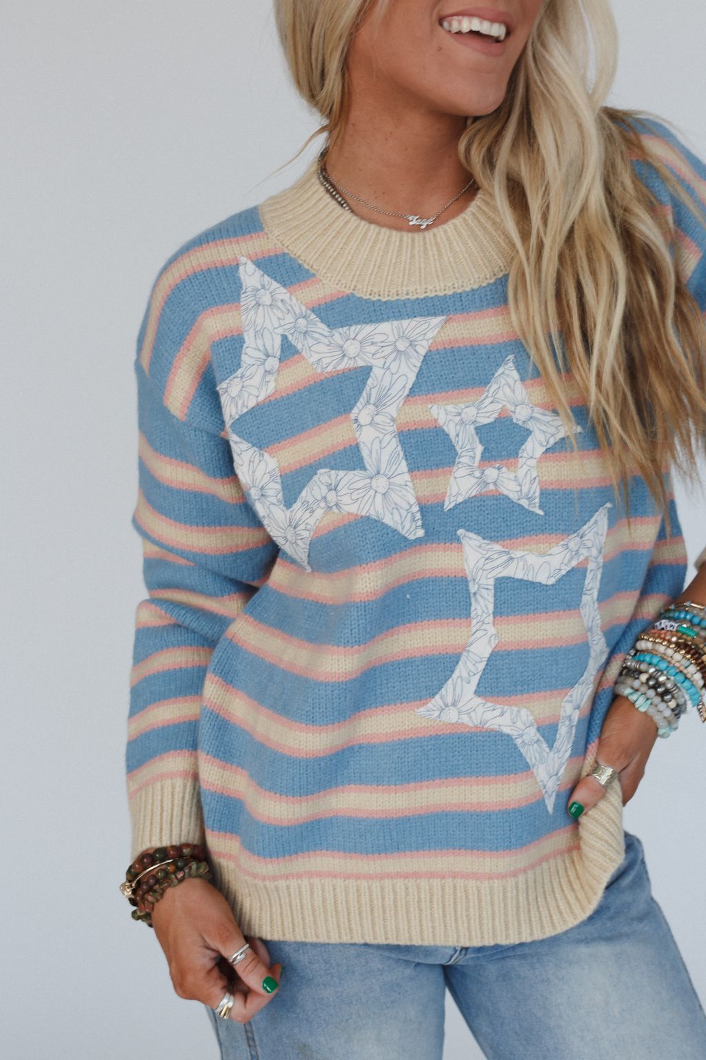 Cosmic Love Star Patch Sweater - Blue - Pre Order