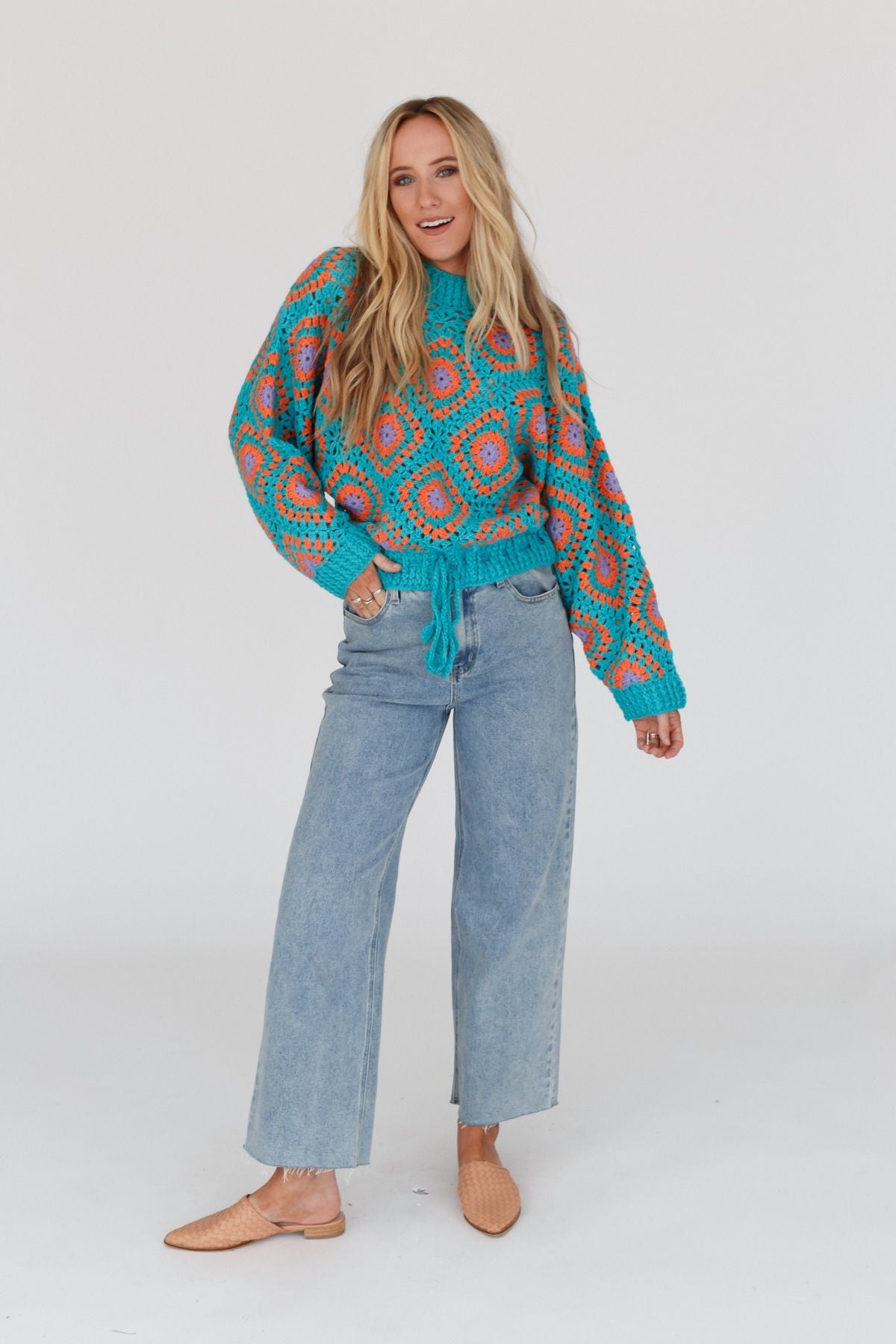 Made For Each Other Crochet Sweater - Teal Multi - Pre Order
